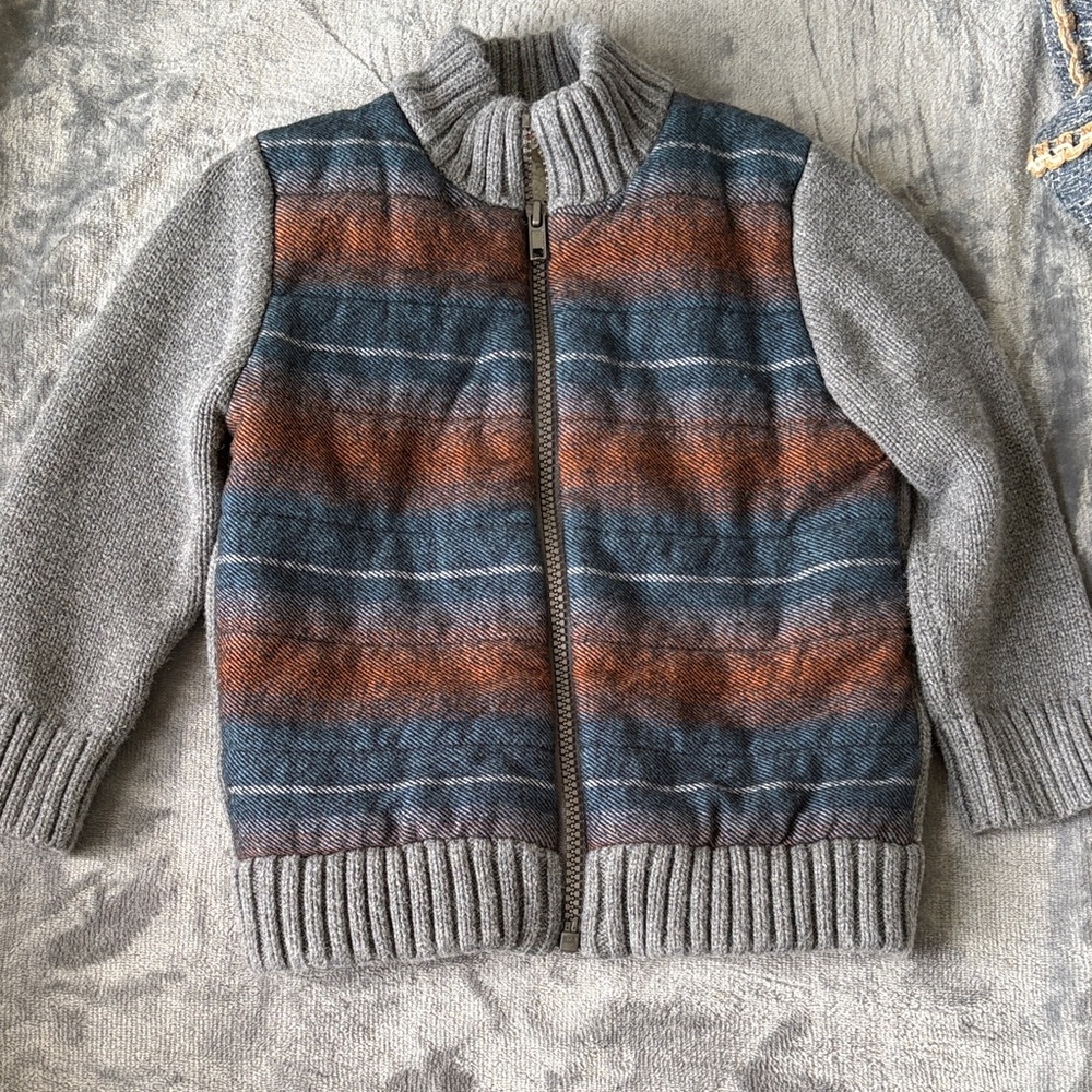 Cat & Jack Kids Gray and Orange Striped Zip-Up Jacket